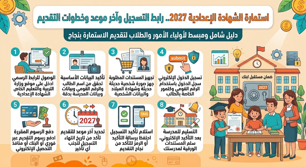 استمارة الشهادة الإعدادية 2027.. رابط التسجيل وآخر موعد وخطوات التقديم