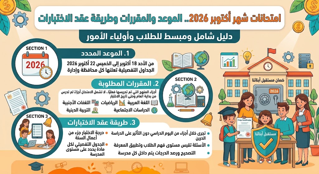 امتحانات شهر أكتوبر 2026.. الموعد والمقررات وطريقة عقد الاختبارات
