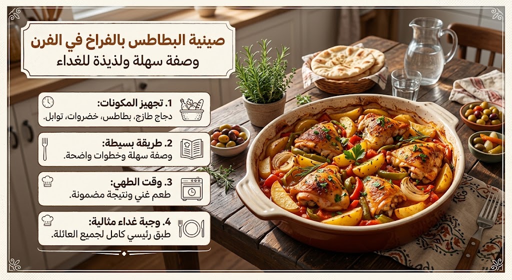 طريقة عمل صينية البطاطس بالفراخ في الفرن.. وصفة سهلة للغداء